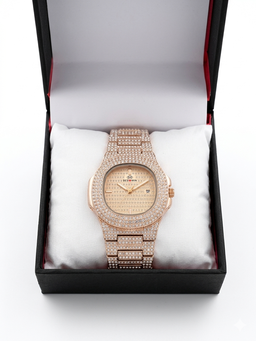 Rose Iced Out Watch